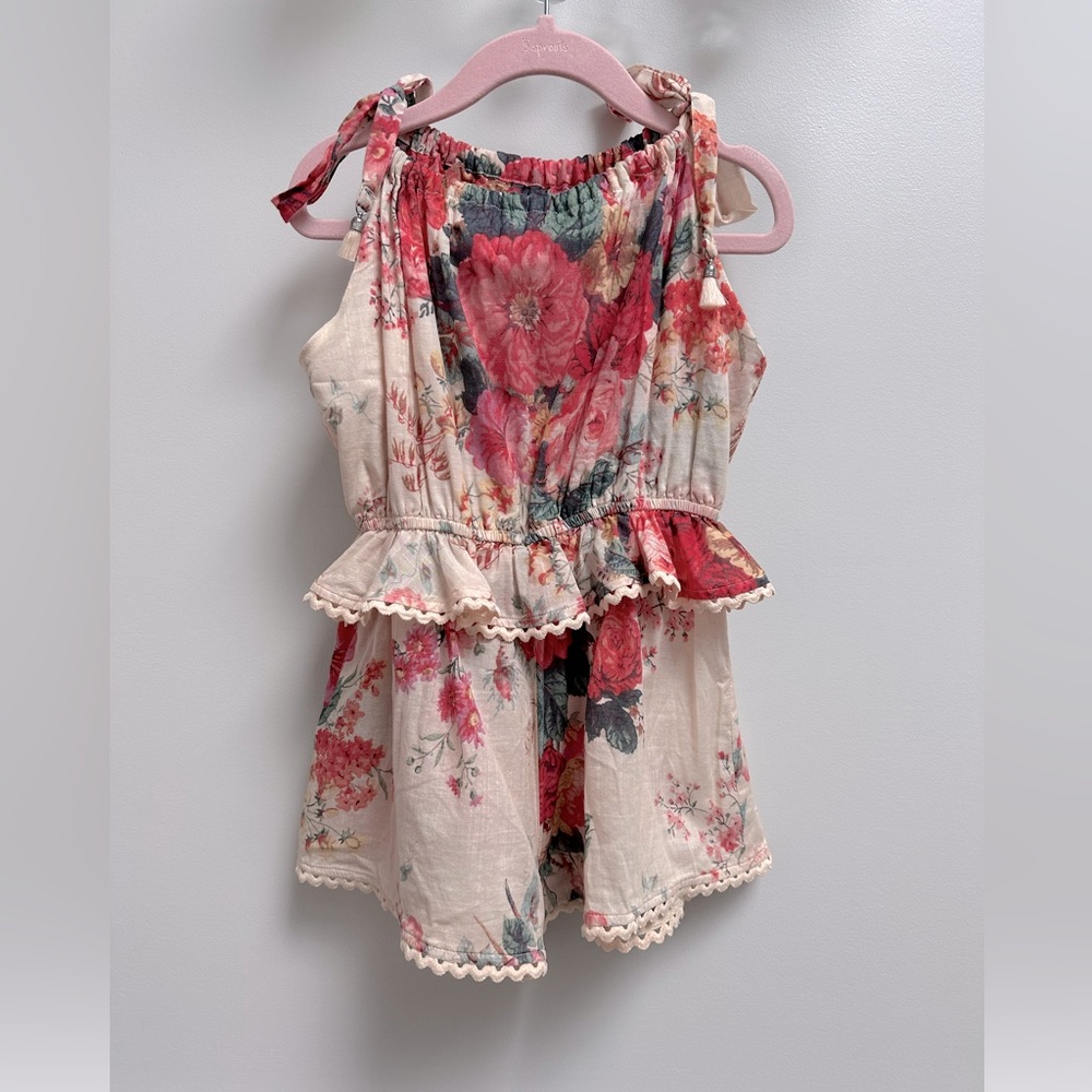 Zimmermann Floral Pink Cream Ruffle Kids Dress